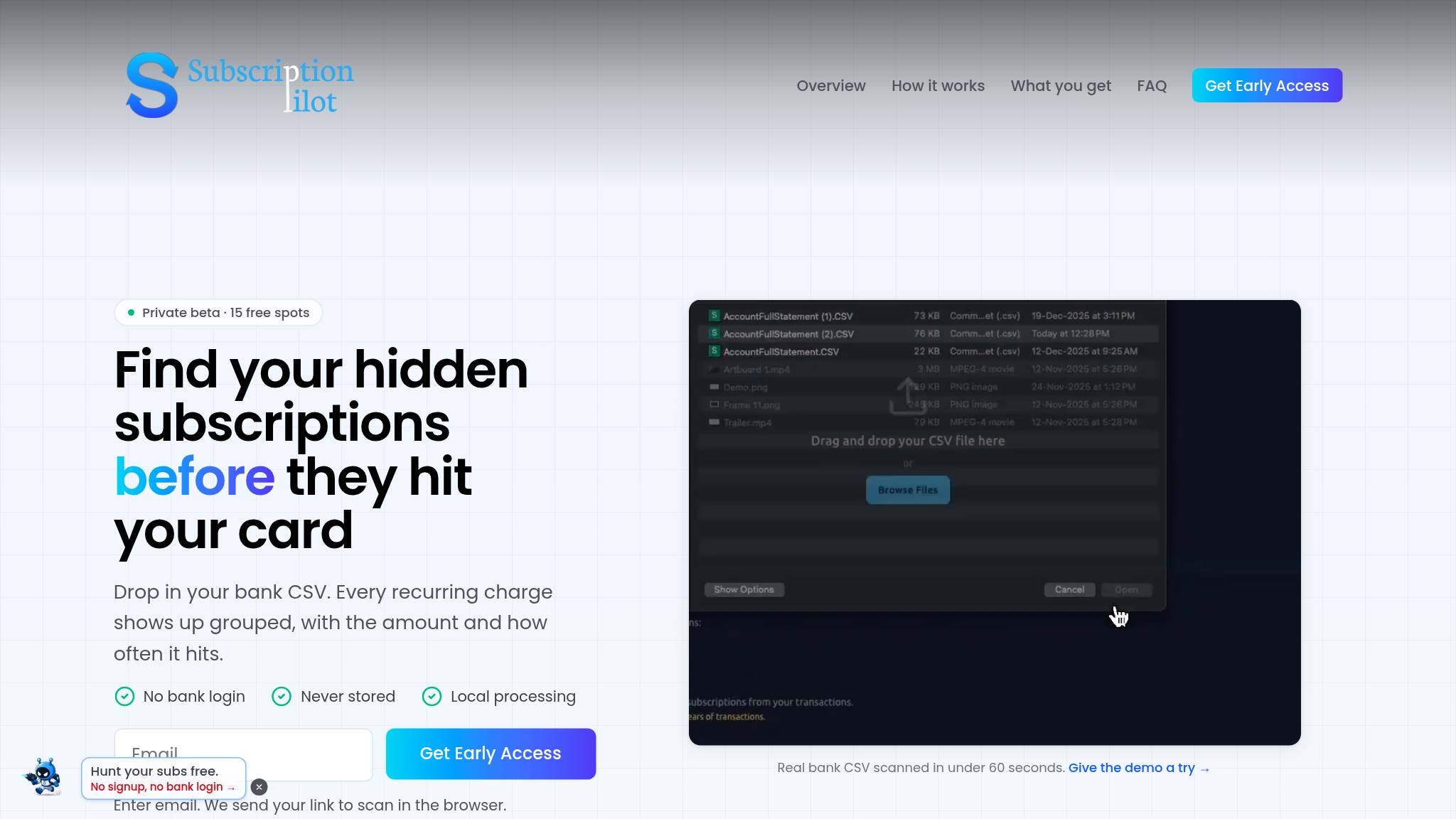 SubscriptionPilot — before page capture on Sep 5, 2026