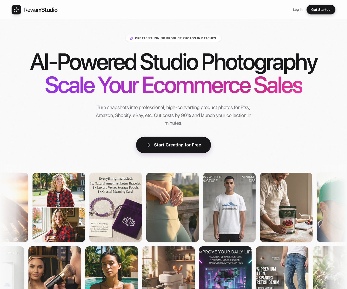 RewarxStudio AI Product Photography hero screenshot